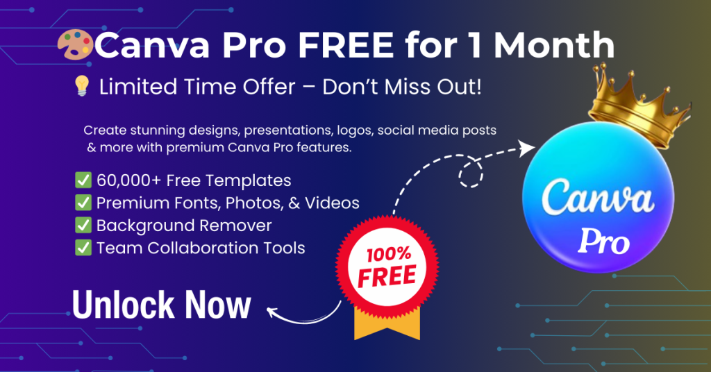 Unlock Canva Pro free trail 30 days.